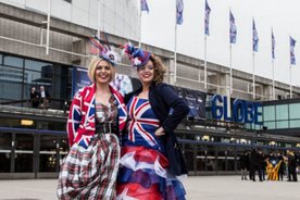 Eurovision 2016 fans infront of Globen arena in Stockholm, Sweden